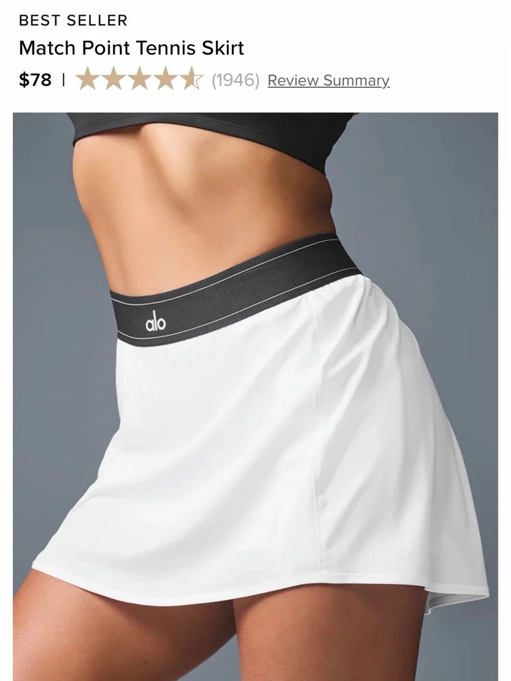 ALO Yoga White Athletic Skirt with Black Waistband
